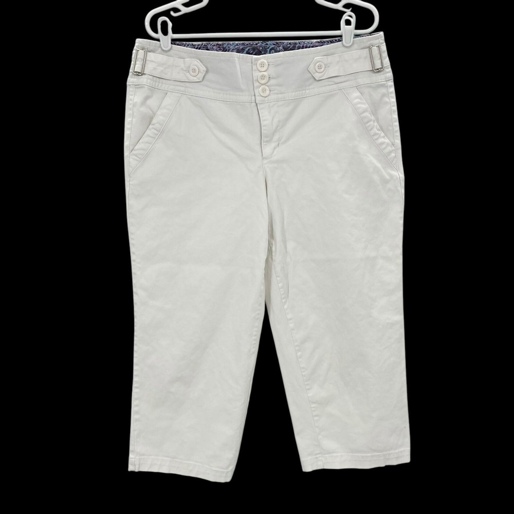 One 5 One Women's White White Capris Pants Size 16 Stretch Mid-Rise Straight-Leg
